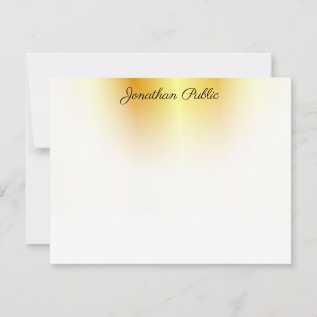 Tarjeta Pequeña Texto De Guión Elegante De Oro Y Blanco (Anverso)