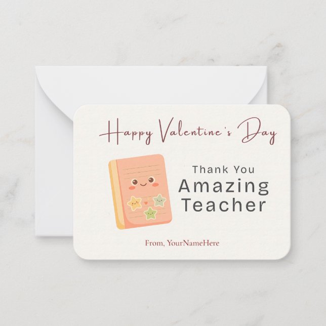 Tarjeta Pequeña Thank You Amazing Teacher Valentine Card (Anverso)