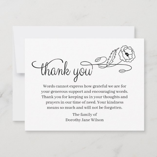 Tarjeta Pequeña Thank you Funeral Note Card Bereavement Flower (Anverso)