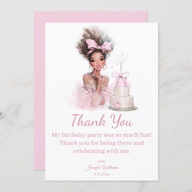 Tarjeta Pequeña  thank you happy birthday pink dress chic (Anverso / Reverso)