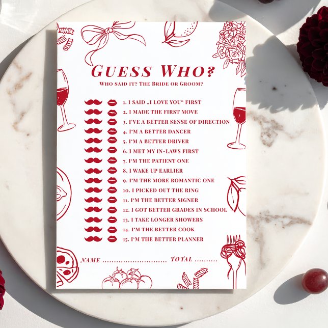 Tarjeta Pequeña That's Amore Bridal Shower Guess Who Game  (Subido por el creador)