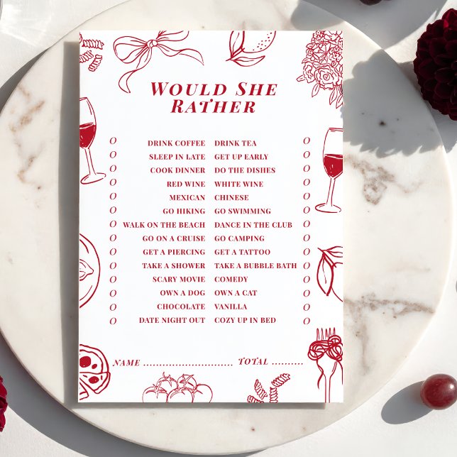 Tarjeta Pequeña That's Amore Bridal Shower Would She Rather Game  (Subido por el creador)