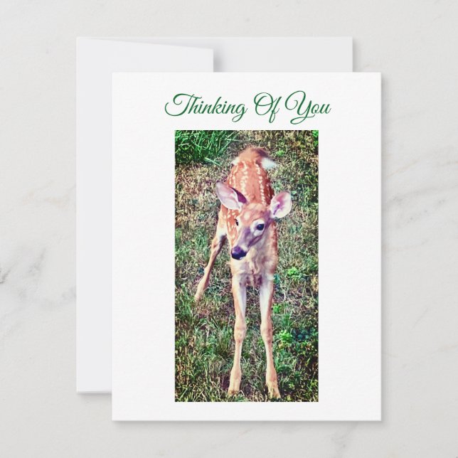 Tarjeta Pequeña Thinking Of You Flat Note Card With Fawn (Anverso)