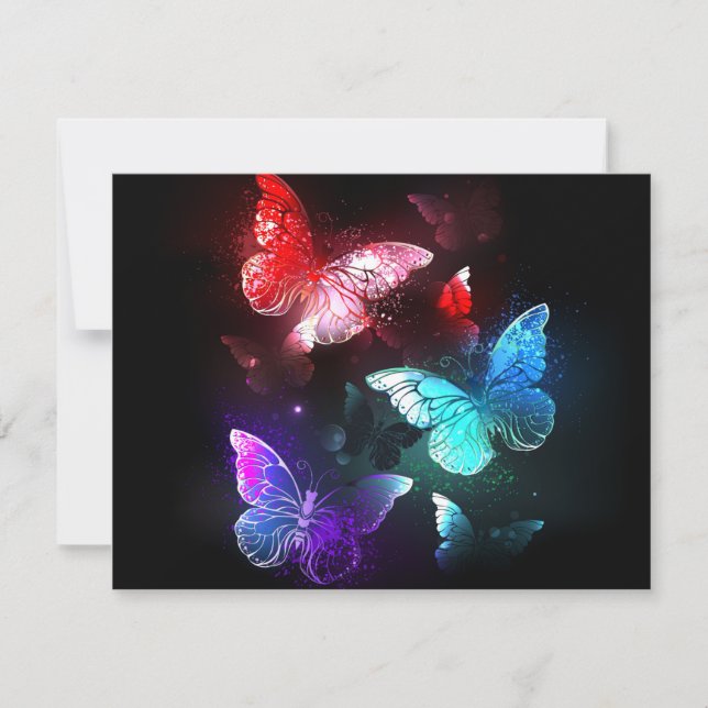 Tarjeta Pequeña Three Glowing Butterflies on night background (Anverso)