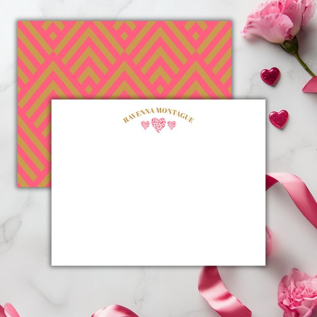 Tarjeta Pequeña Three Hearts Gold Watermelon Pink Fans Note Card (Subido por el creador)