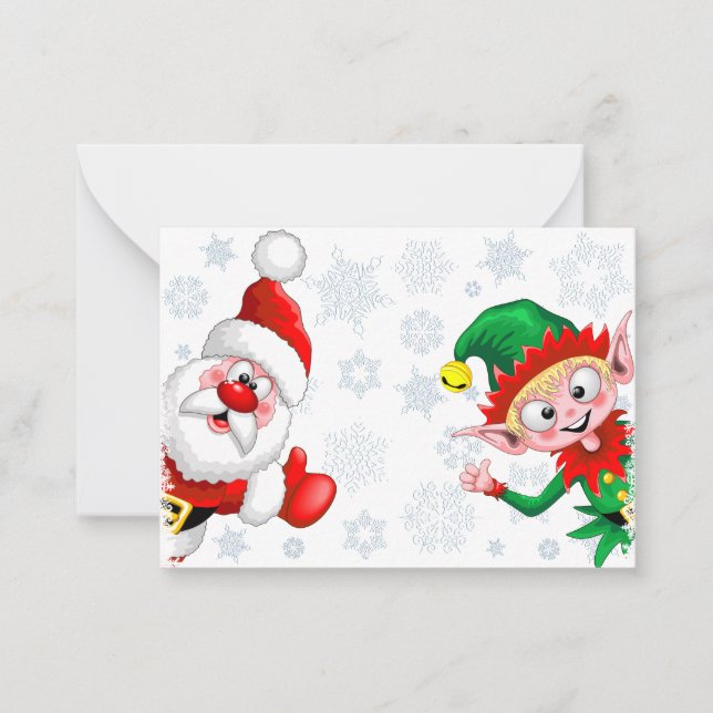 Tarjeta Pequeña Thumbup de caracteres de Navidades de Santa y Elf (Anverso)