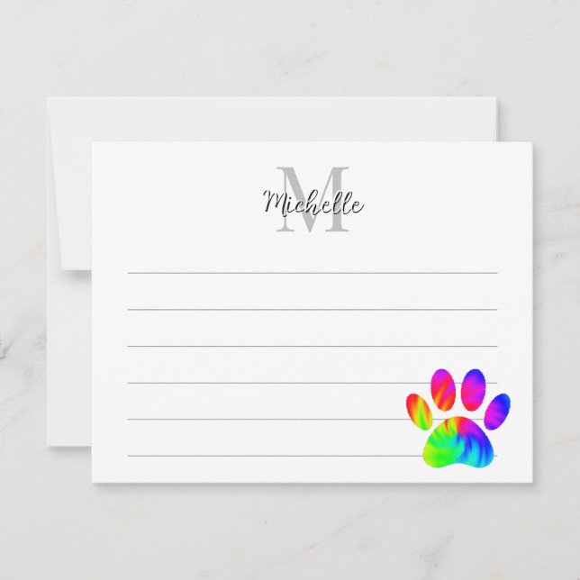 Tarjeta Pequeña Tie Dye Dog Paw Print Graphic Lined Monogram (Anverso)