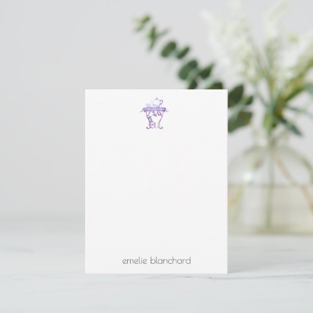 Tarjeta Pequeña Tiempo de té de lavanda floral simple personalizad (Anverso de pie)