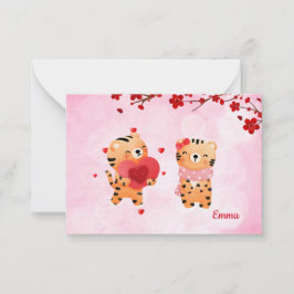 Tarjeta Pequeña Tigres personalizados rosados Corazón Salvaje por 