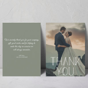 Tarjeta Pequeña Tipografía Chic Verde Menta Foto de Boda Agradecim
