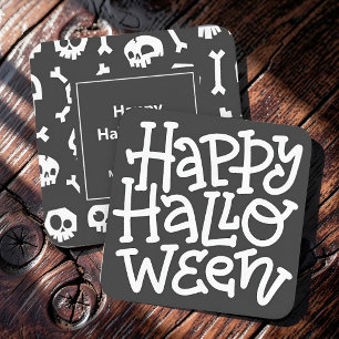 Tarjeta Pequeña Tipografía Moderna y Bonita Calavera Blanca Feliz