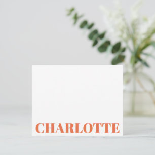 Tarjeta Pequeña Tipografía Negrita Personalizada Nombre Naranja