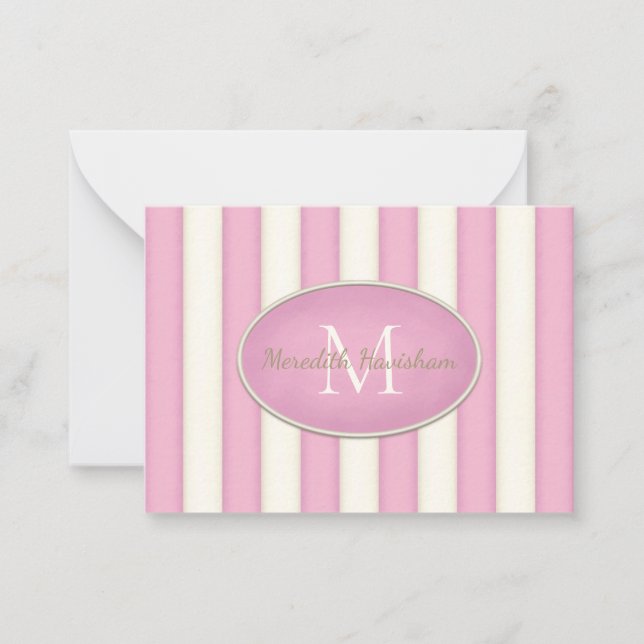 Tarjeta Pequeña Tiras rosadas y crema Personalizado de monograma e (Anverso)