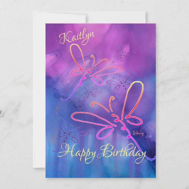 Tarjeta Pequeña Todas las ocasiones Dragonflies Cumpleaños Notecar (Anverso)