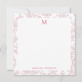 Tarjeta Pequeña Toile Botánico Clásico Monograma Rojo Cuadrado