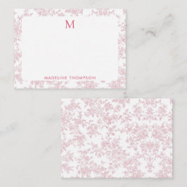 Tarjeta Pequeña Toile Botánico Clásico Monograma Rosa Rosado