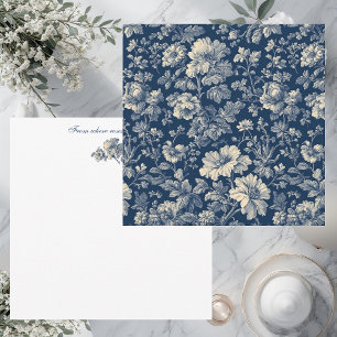 Tarjeta Pequeña Toile De Jouy Francesa Vintage Azul Índigo Persona