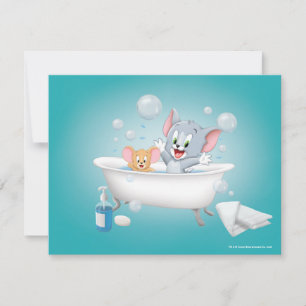 Tarjeta Pequeña Tom y Jerry bebé tomando un baño