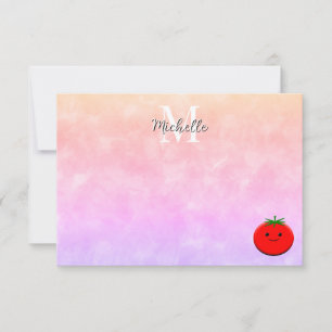 Tarjeta Pequeña Tomate de dibujos animados Monograma personalizado