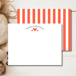 Tarjeta Pequeña Tomato Elegant Classic Hearts Striped Note Card