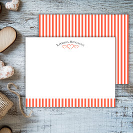 Tarjeta Pequeña Tomato Modern Open Hearts Striped Note Card