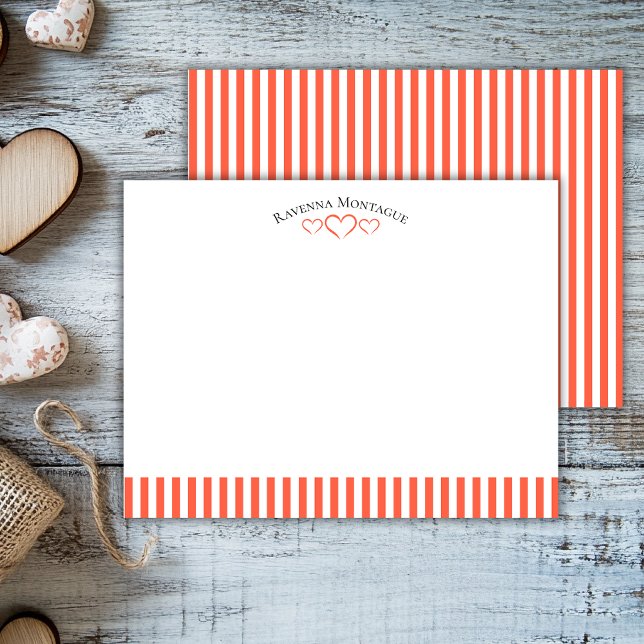 Tarjeta Pequeña Tomato Modern Open Hearts Striped Note Card (Subido por el creador)