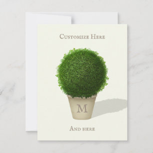 Tarjeta Pequeña Topiario de Boxwood bonito Monogramado y Personali