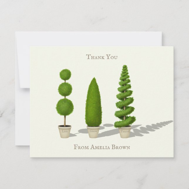 Tarjeta Pequeña Topiary de Cypress, Personalizable "Crecer en Vivo (Anverso)