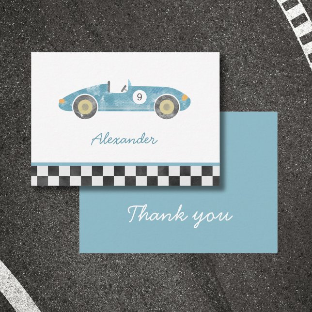 Tarjeta Pequeña Torneo azul cumpleaños de autos gracias (Subido por el creador)