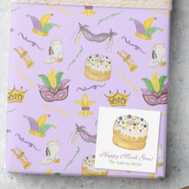 Tarjeta Pequeña Torta de Reyes de Mardi Gras con acuarela
