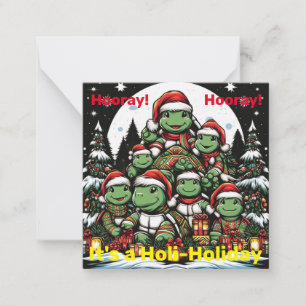 Tarjeta Pequeña Tortuga feliz con regalos de Navidad