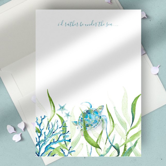 Tarjeta Pequeña Tortuga Marina Acuarela Turquesa (Sea turtle notecard watercolor art by Victoria Grigaliunas of Do Tell A Belle Kids stationery)