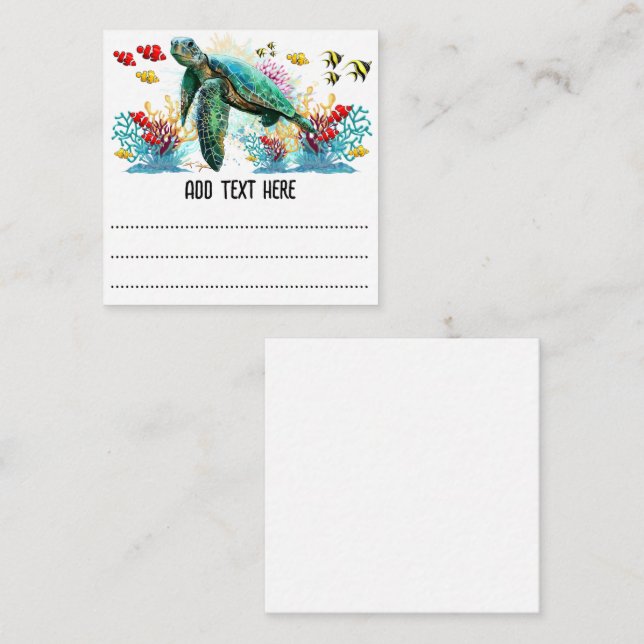 Tarjeta Pequeña Tortuga marina bajo el agua Estilo (Anverso / Reverso)