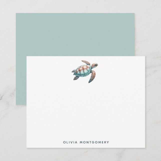 Tarjeta Pequeña Tortuga marina Tropical acuarela azul verde person (Anverso / Reverso)