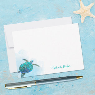 Tarjeta Pequeña Tortuga oceánica de acuarela personalizada