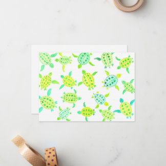 Tarjeta Pequeña Tortugas con protección pintada a mano