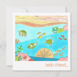 Tarjeta Pequeña Tortugas marinas tropicales Hola amigo