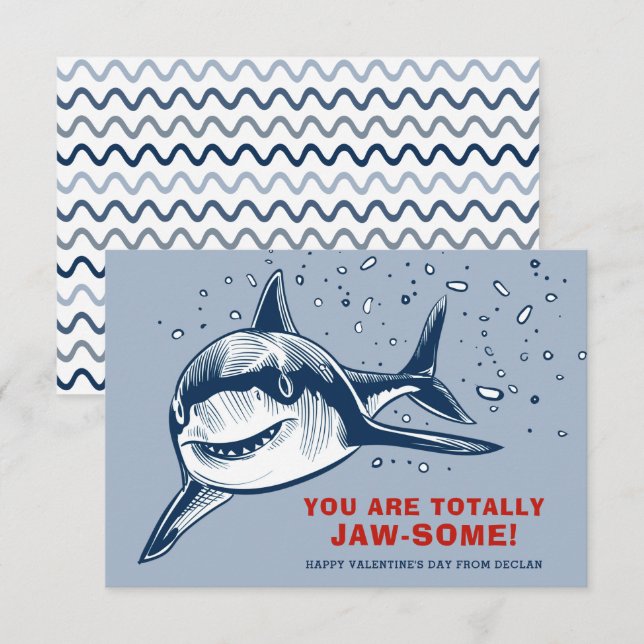 Tarjeta Pequeña Totalmente Jaw-some Shark Kids Valentine (Anverso / Reverso)