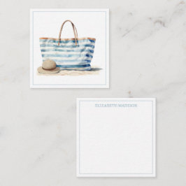 Tarjeta Pequeña Tote de playa de rayas blancas y azules costeras