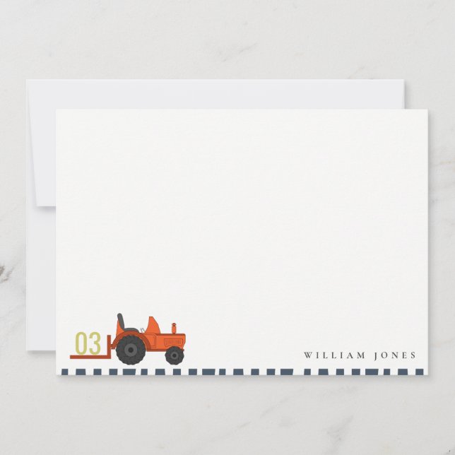 Tarjeta Pequeña Tractor Cute de Granja de Óxido Rojo Cumpleaños Ni (Anverso)