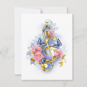 Tarjeta Pequeña Treble arrecife con rosas rosas rosas rosas