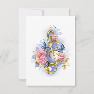 Tarjeta Pequeña Treble arrecife con rosas rosas rosas rosas