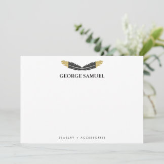 Tarjeta Pequeña Trendy Gold Dipped Boho Feather Designer White