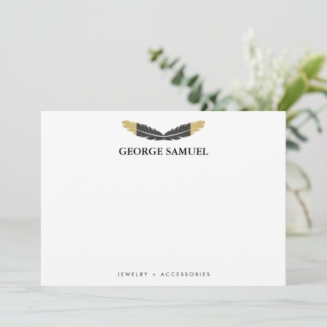 Tarjeta Pequeña Trendy Gold Dipped Boho Feather Designer White (Anverso de pie)