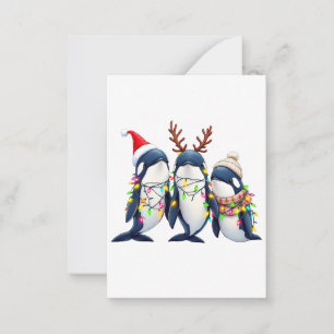Tarjeta Pequeña Tres ballenas llevando Navidades Santa Hat