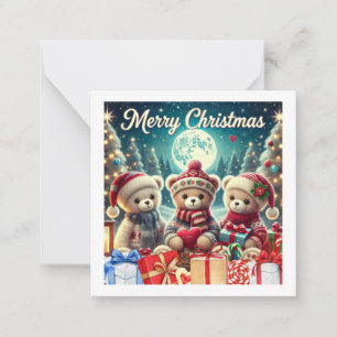 Tarjeta Pequeña Tres Cuidados Teddy Bears Feliz Navidad