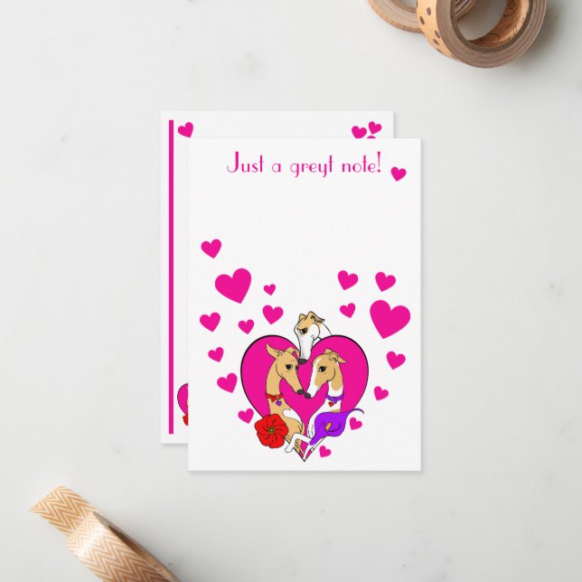 Tarjeta Pequeña Tres magníficos Greyhounds Valentine (Anverso/Reverso In Situ)