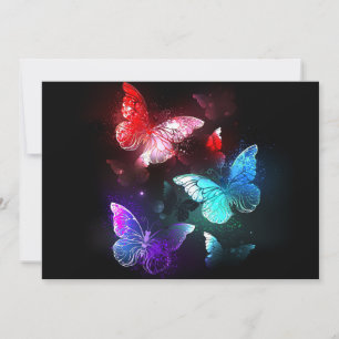 Tarjeta Pequeña Tres mariposas brillantes en el fondo nocturno