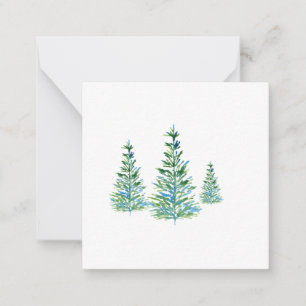 Tarjeta Pequeña Tres pinos acuarela azul verde