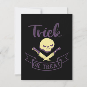 Tarjeta Pequeña Trick or treat calavera tibias Halloween cinta T